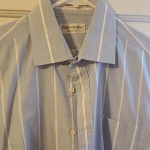 Yves Saint Laurent Blue and White Striped Dress Shirt